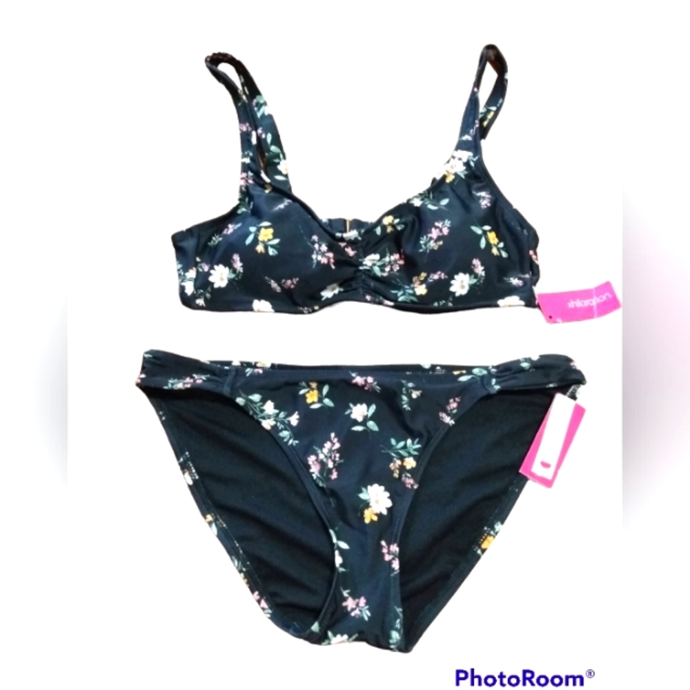 Woman's Two Piece Swimsuit Black Floral Swimsuit  NWT